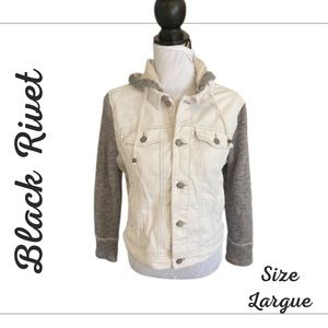Black Rivet Woman’s Jean Jacket white grey w/ hood
